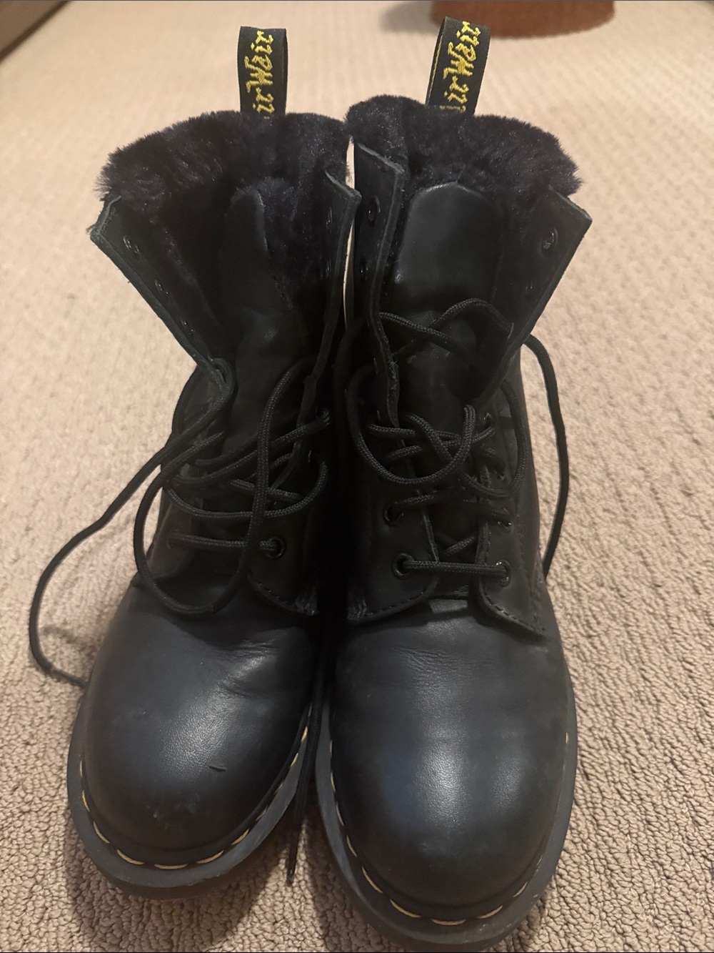 Dr. Martens Black Lace-Up Women's Boots with Faux Fur Collar